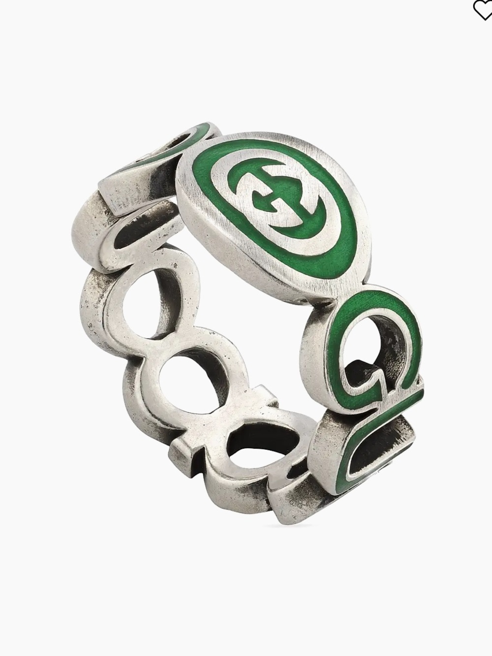 Gucci Sterling Silver Interlocking GG Logo Ring